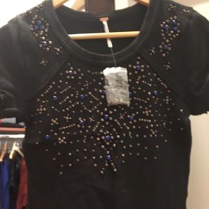 New Free People Short Sleeve Black T